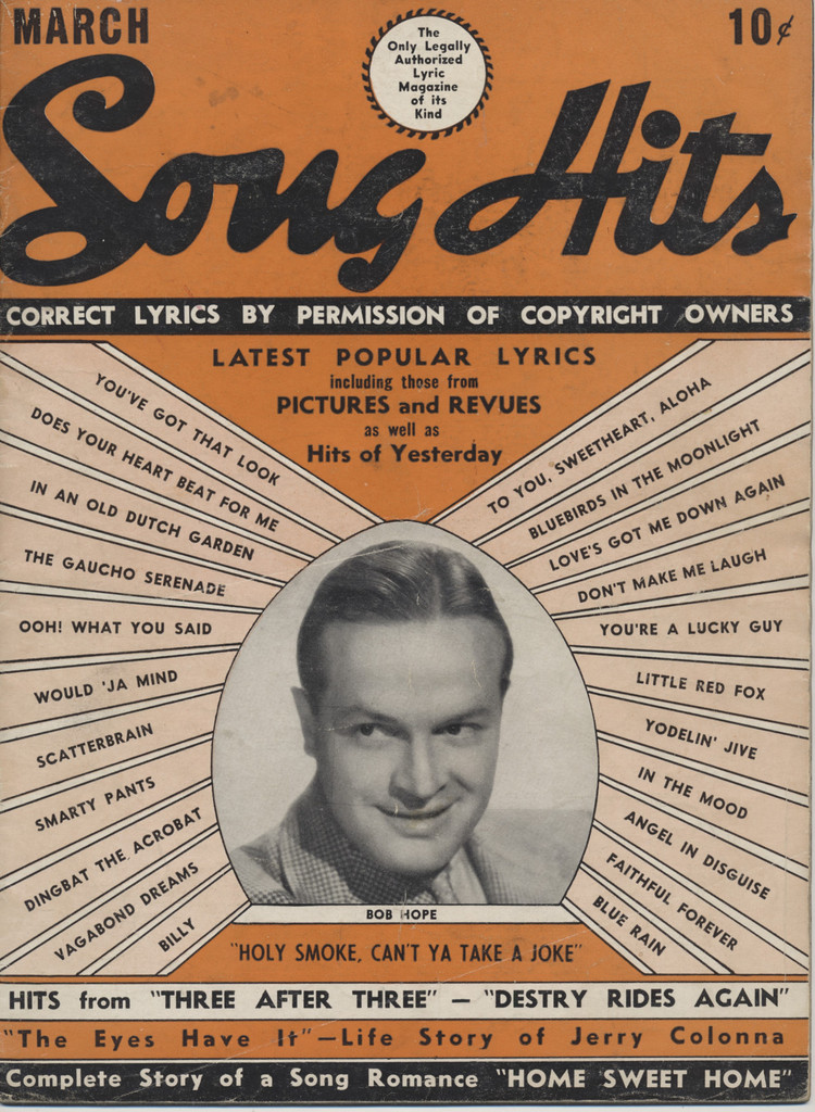 1940 Marcy Song Hits Magazine  Bob Hope on Cover  sku37250