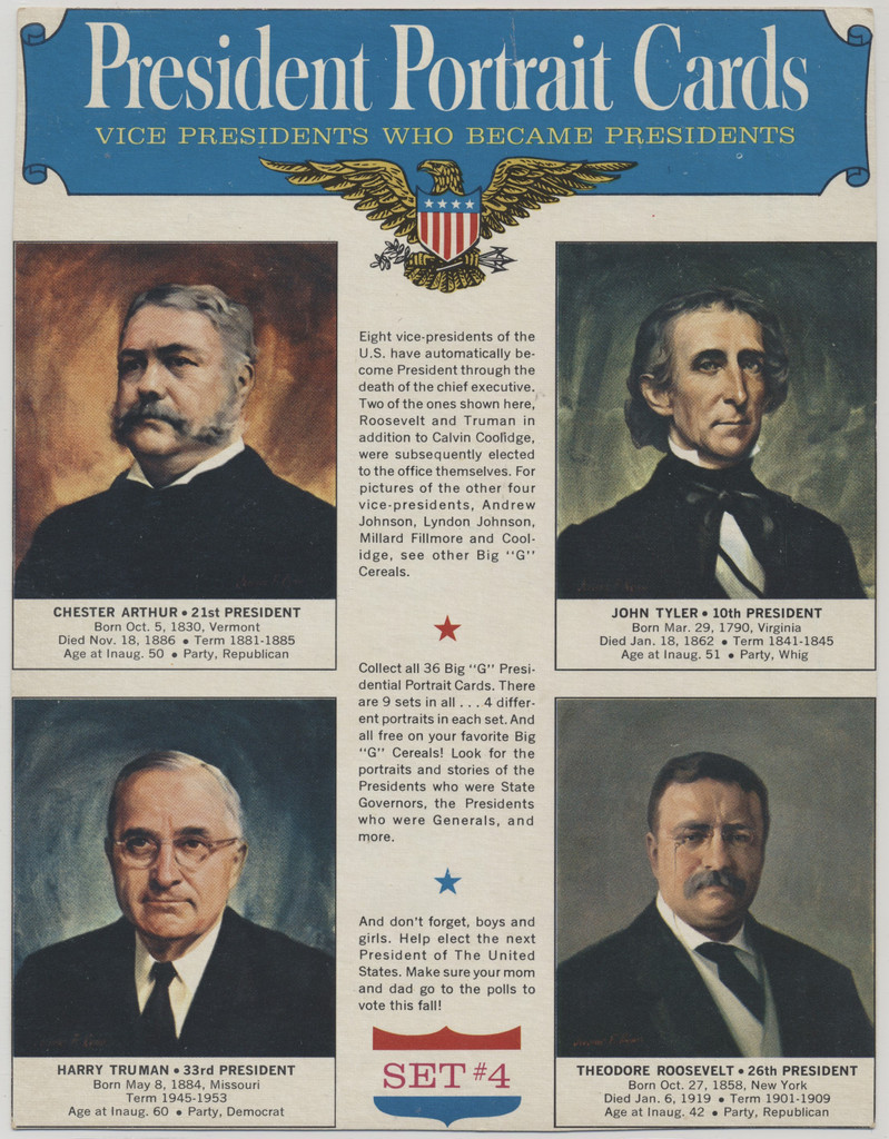 1964 F272-34 General Mills U S President Portrait Cards Set #4  #*sku37261