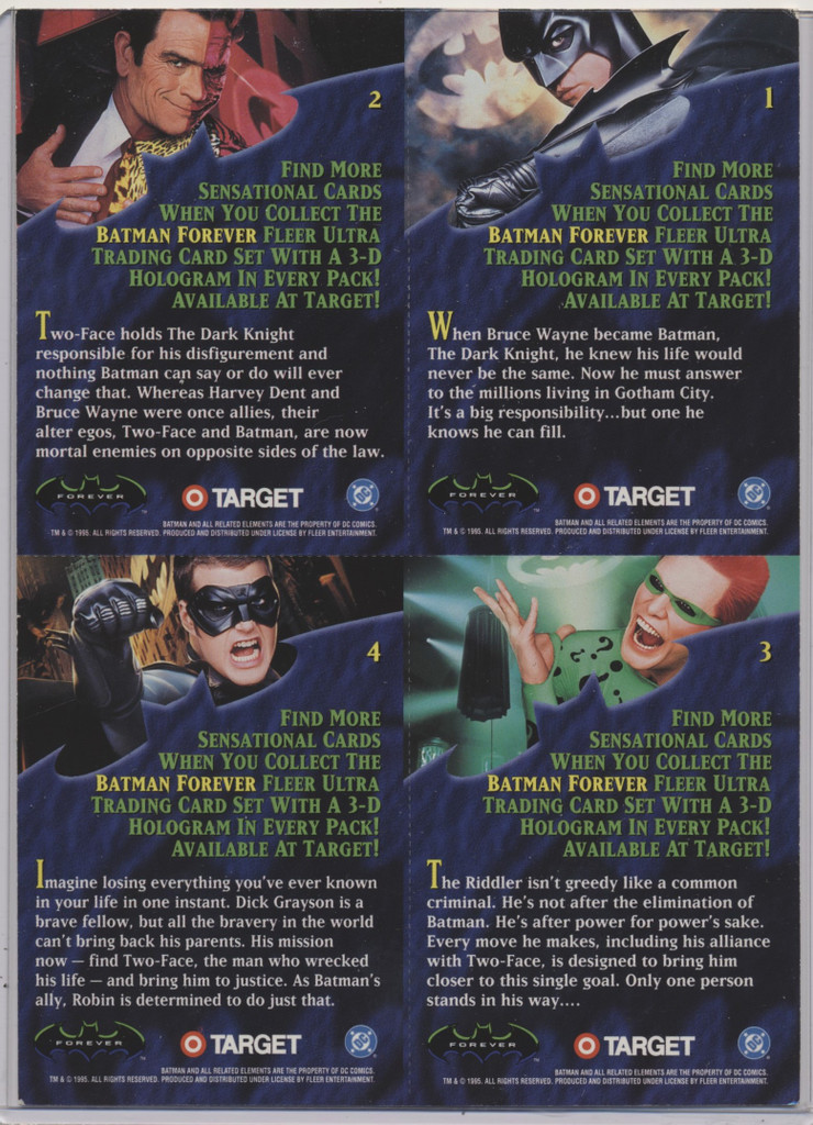 1995 Fleer Ultra Batman Forever 4-card uncut Promo Sheet  #*sku37275