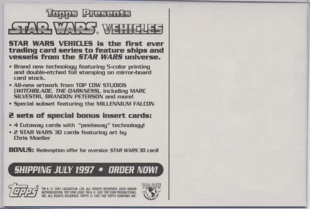 1997 Topps Star Wars Vehicles Trading Card Promo Sheet  #*sku37272
