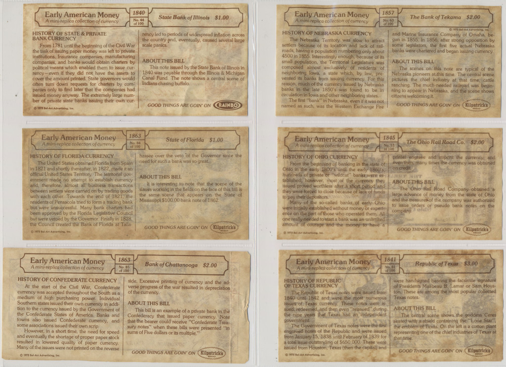 1975 Bel-Art Adv. Reproduction of Colonial & Confederate Currency Lot of 36 different  #*sku37301