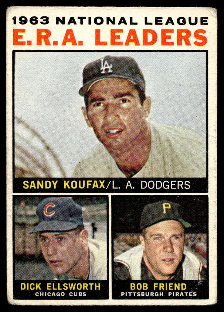 1964 Topps #1 Sandy Koufax/Dick Ellsworth/Bob Friend NL E.R.A. Leaders G-VG 