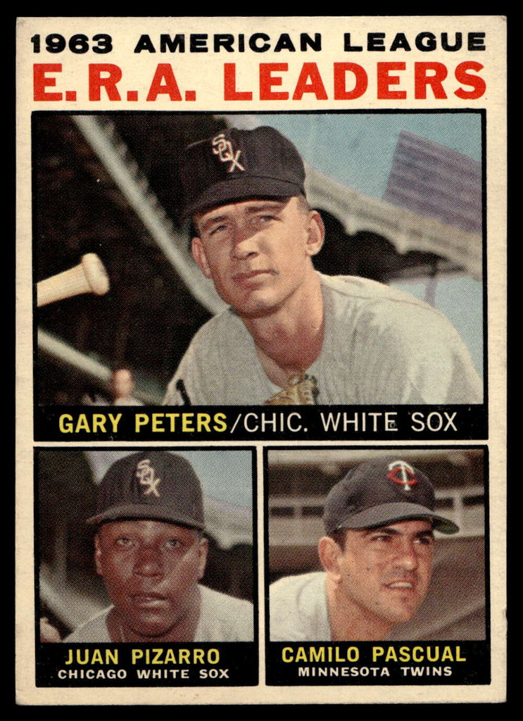 1964 Topps #2 Gary Peters/Juan Pizarro/Camilo Pascual AL E.R.A. Leaders Excellent+  ID: 523703