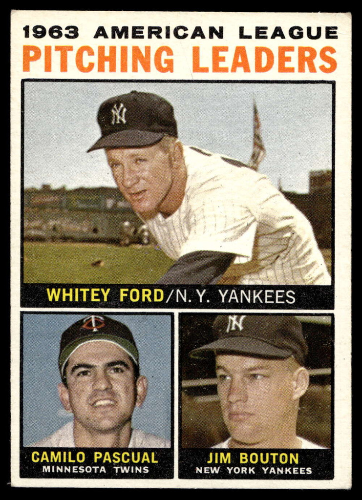 1964 Topps #4 Whitey Ford/Camilo Pascual/Jim Bouton AL Pitching Leaders ERR Very Good  ID: 523705