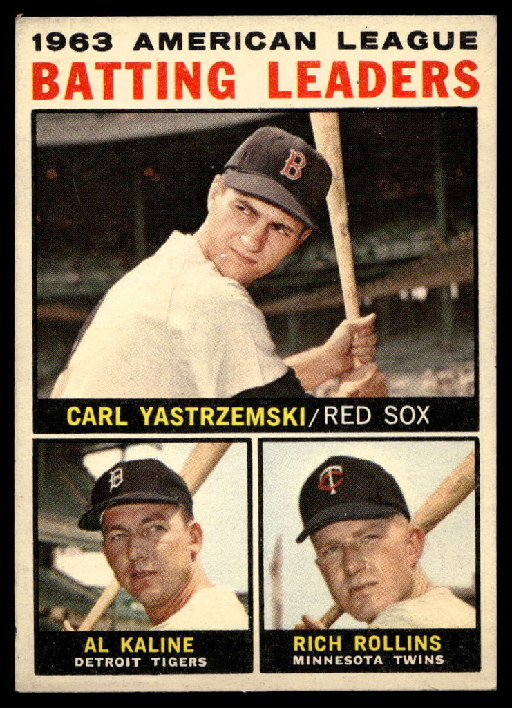 1964 Topps #8 Carl Yastrzemski/Al Kaline/Rich Rollins AL Batting Leaders Excellent+  ID: 523709