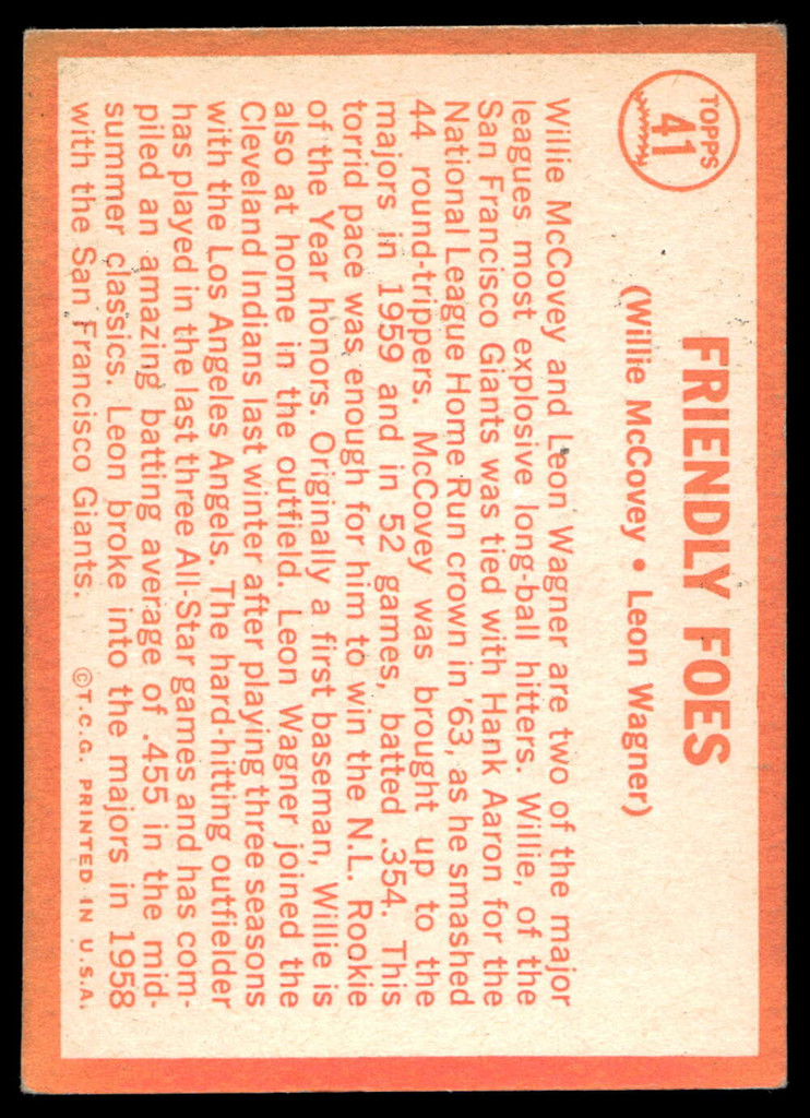 1964 Topps #41 Willie McCovey/Leon Wagner Friendly Foes Excellent+  ID: 523735