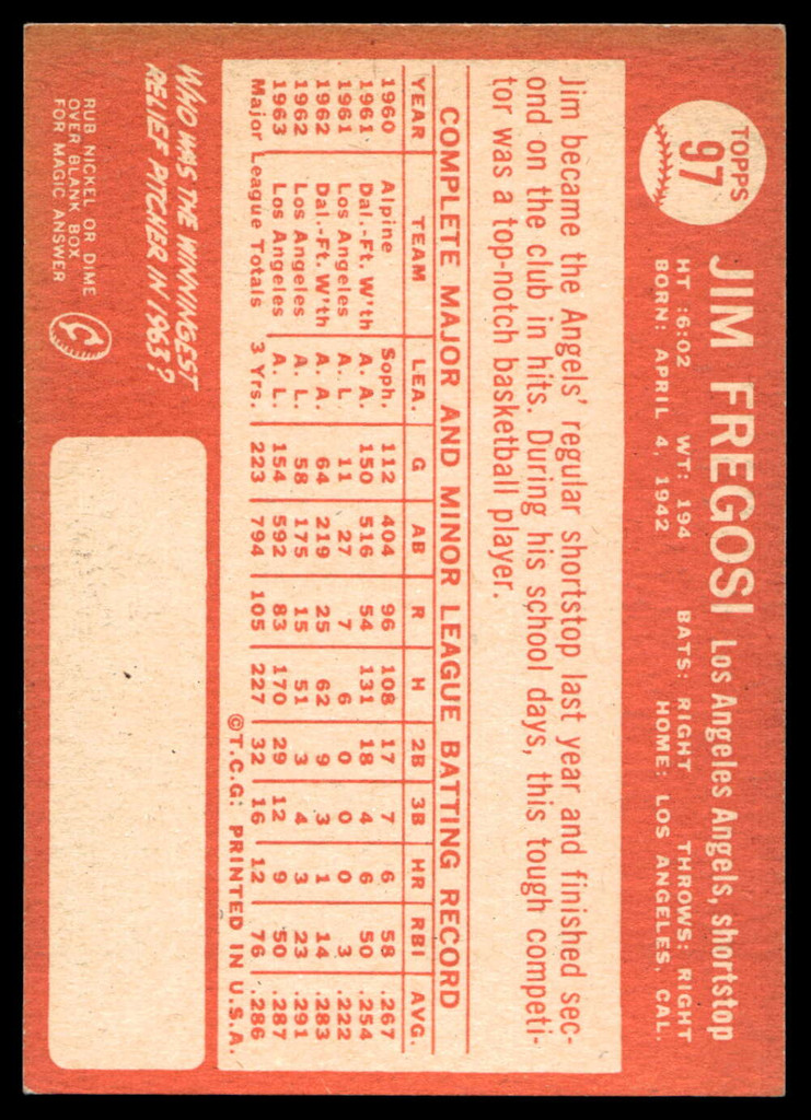 1964 Topps #97 Jim Fregosi Excellent+  ID: 523772