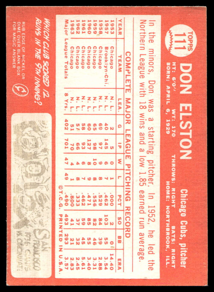 1964 Topps #111 Don Elston Excellent+  ID: 523781