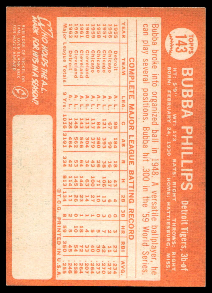 1964 Topps #143 Bubba Phillips Very Good  ID: 523801