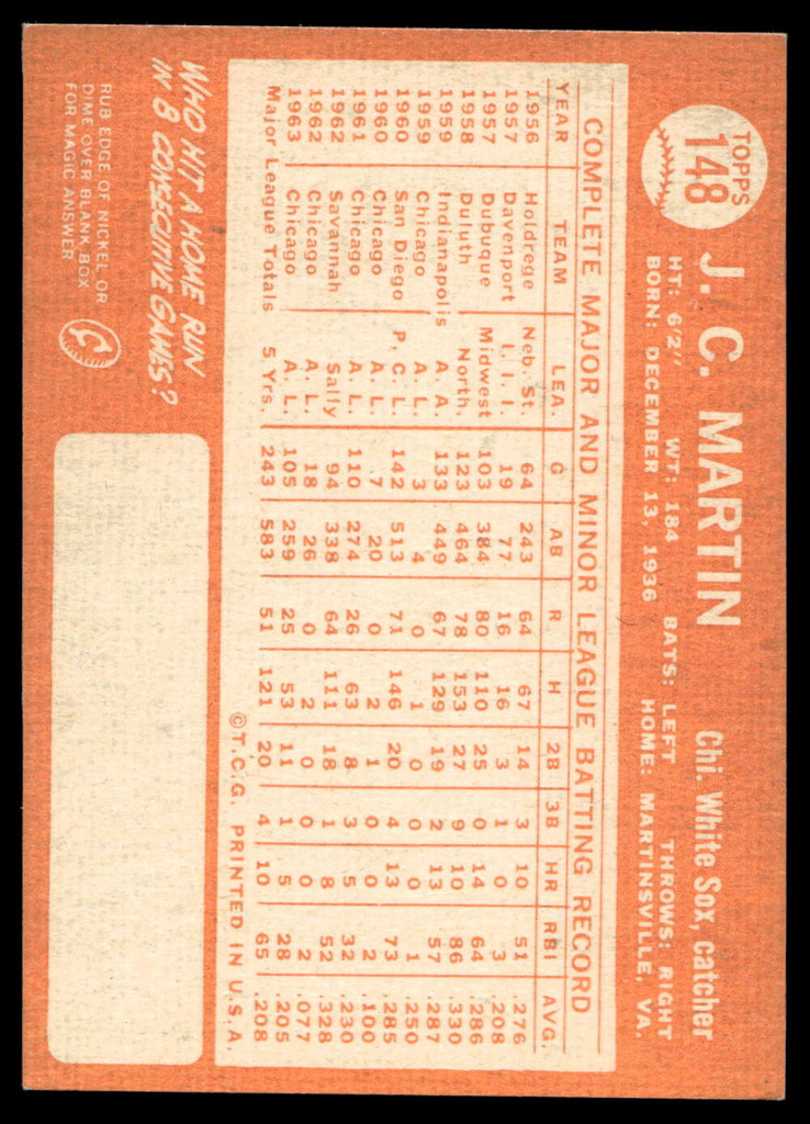 1964 Topps #148 J.C. Martin Excellent+  ID: 523803