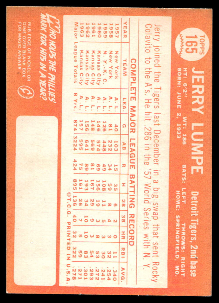 1964 Topps #165 Jerry Lumpe Near Mint  ID: 523816