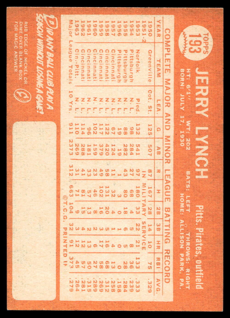 1964 Topps #193 Jerry Lynch Excellent+  ID: 523838