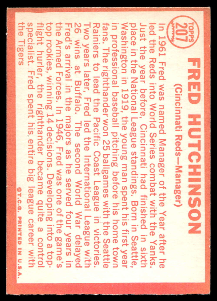 1964 Topps #207 Fred Hutchinson MG Very Good 
