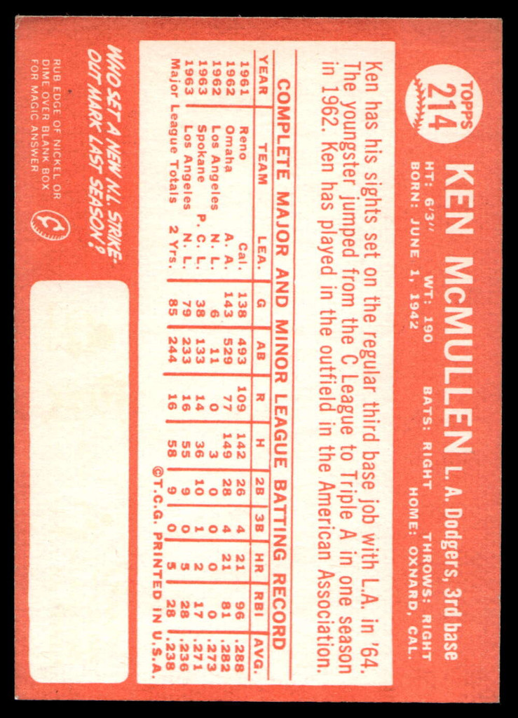 1964 Topps #214 Ken McMullen Near Mint  ID: 523853