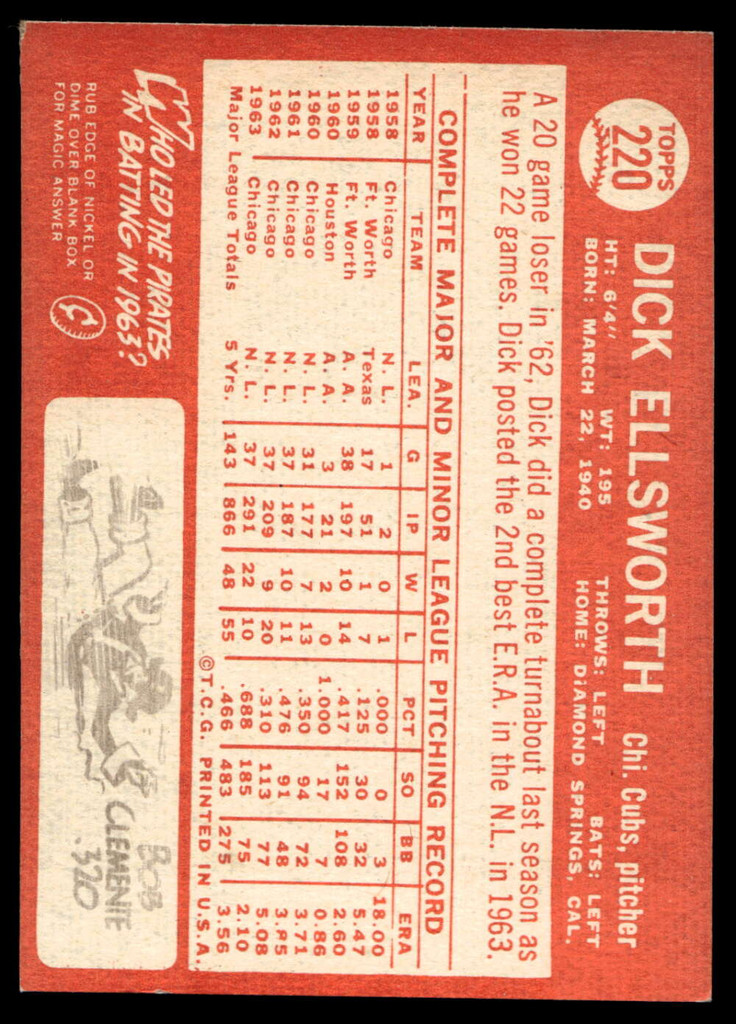 1964 Topps #220 Dick Ellsworth Ex-Mint 
