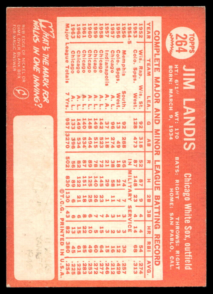 1964 Topps #264 Jim Landis Excellent+ 