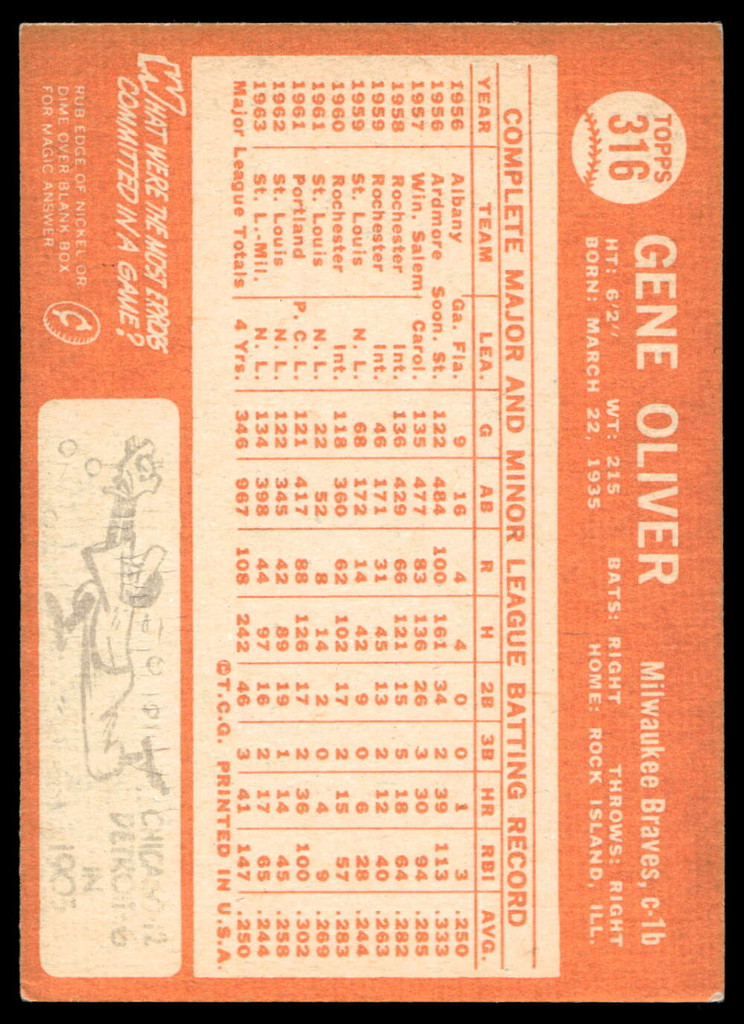 1964 Topps #316 Gene Oliver Excellent+  ID: 523922