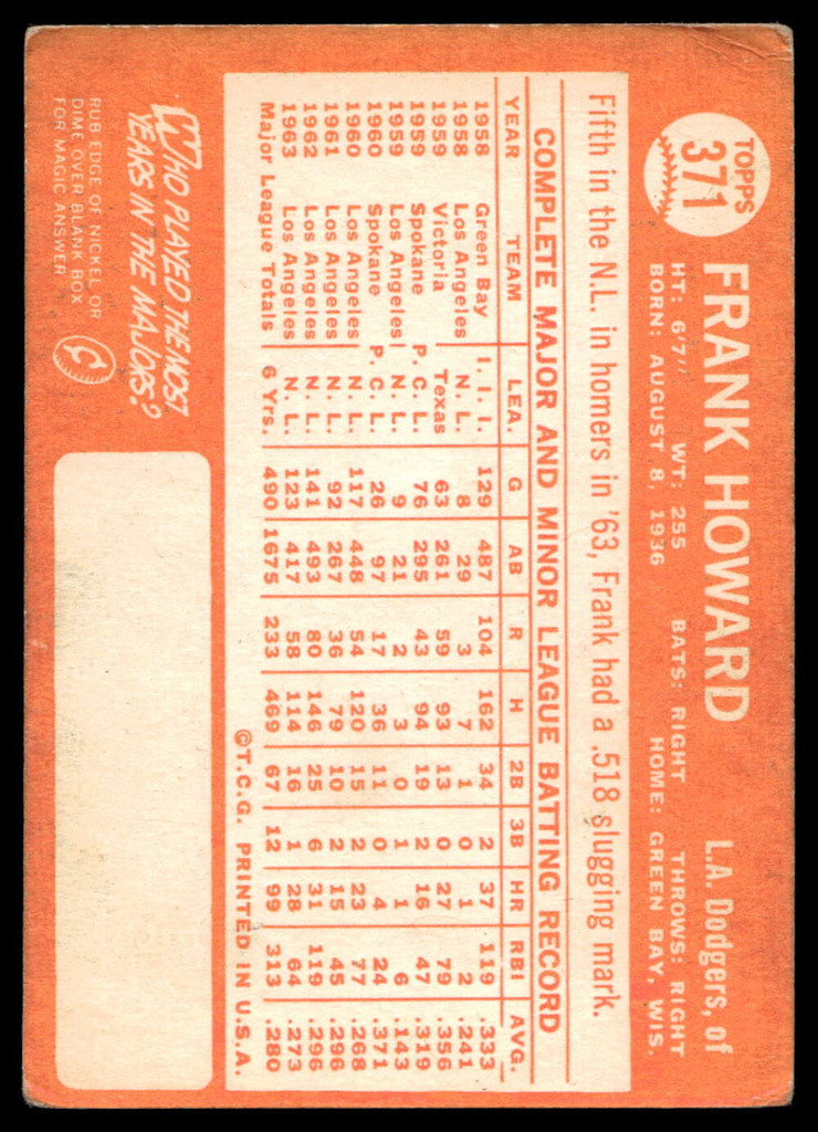 1964 Topps #371 Frank Howard G-VG 