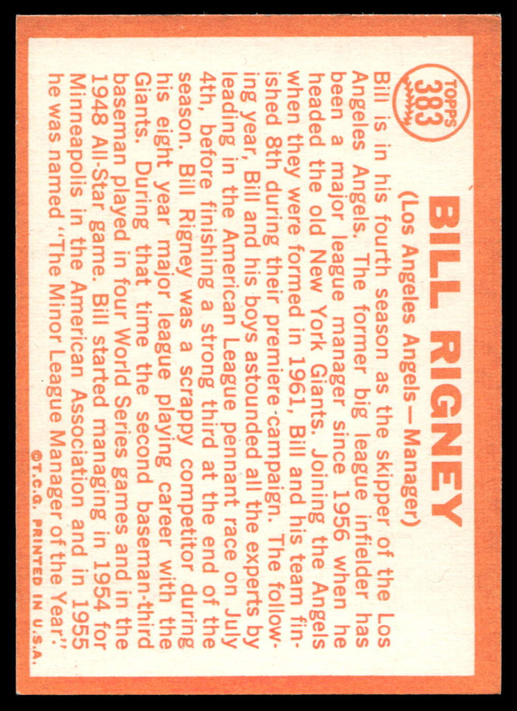 1964 Topps #383 Bill Rigney MG Ex-Mint  ID: 523972