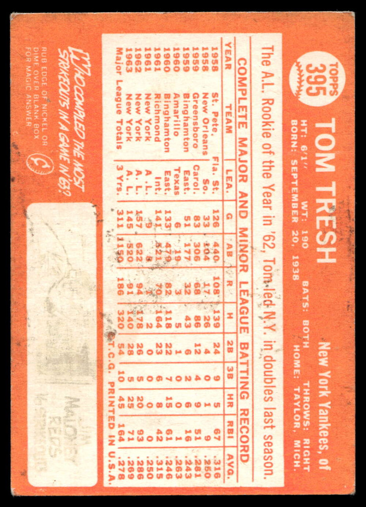 1964 Topps #395 Tom Tresh VG-EX  ID: 523977