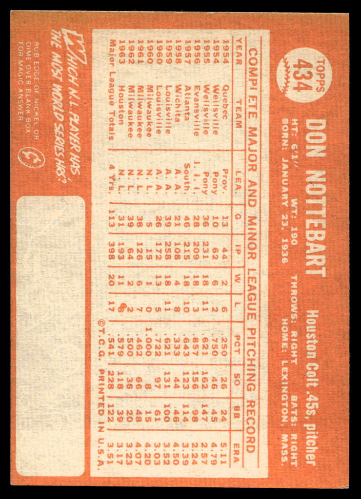 1964 Topps #434 Don Nottebart Near Mint  ID: 524001