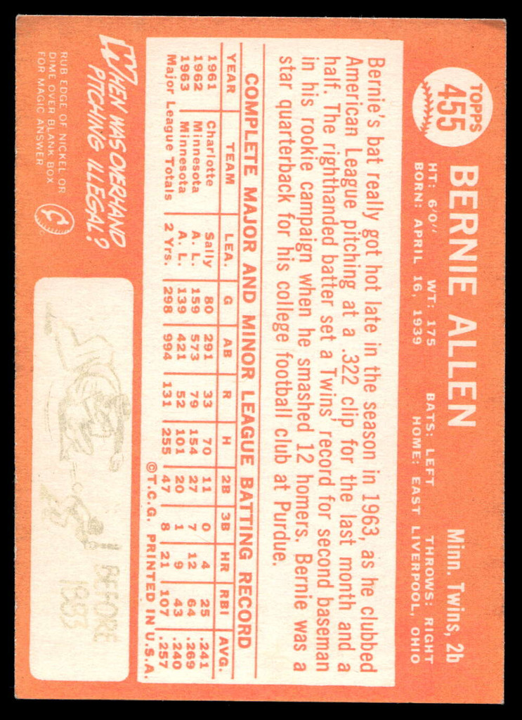 1964 Topps #455 Bernie Allen Ex-Mint  ID: 524015