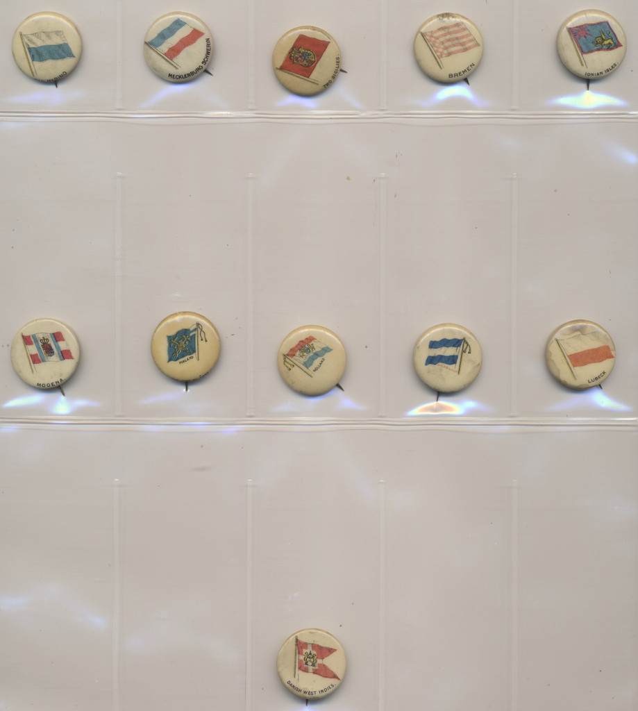 1900'S AMERICAN PEPSIN GUM PINBACKS OF ALL NATIONS  FLAGS (Lot of 11 different)  #*sku37284