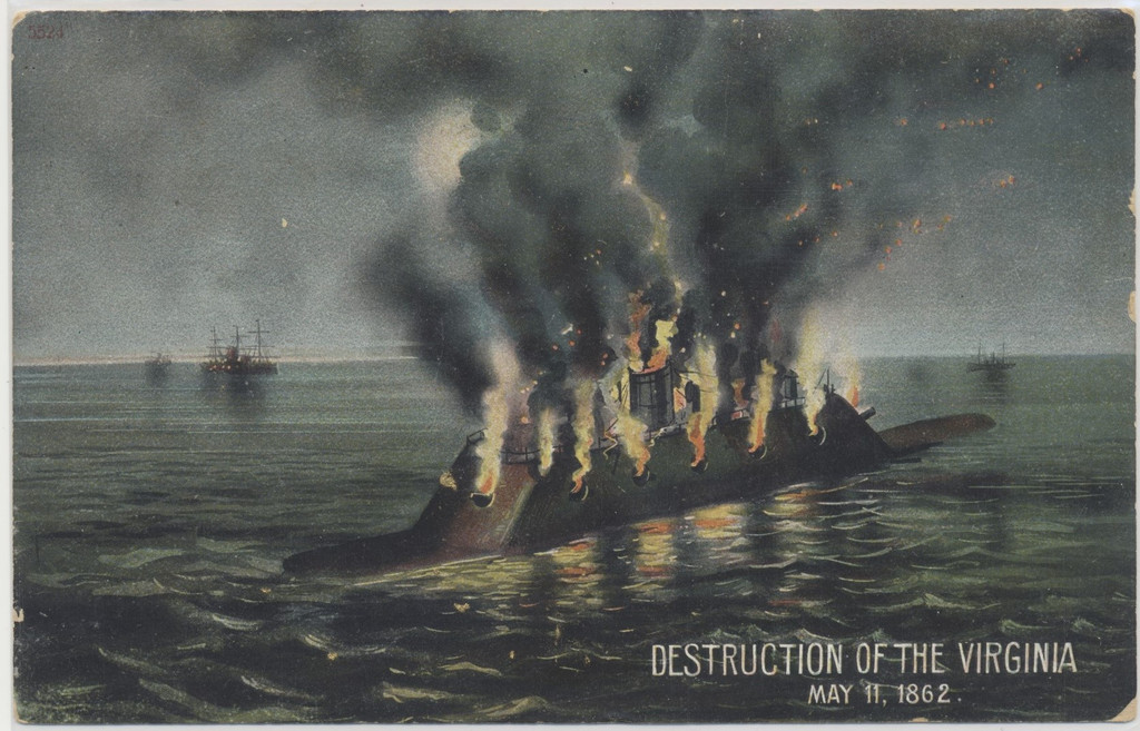 circ. 1910's Used Post Card "Destruction of the Virginia May 11, 1862"  #*sku37290