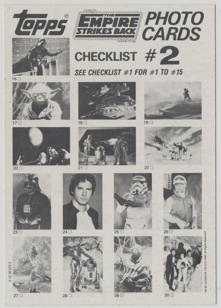 1980 Topps Giant Star Wars Empire Strikes Back Checklist #2 (5 by 7 Inches) Lot of 6  #*sku37320