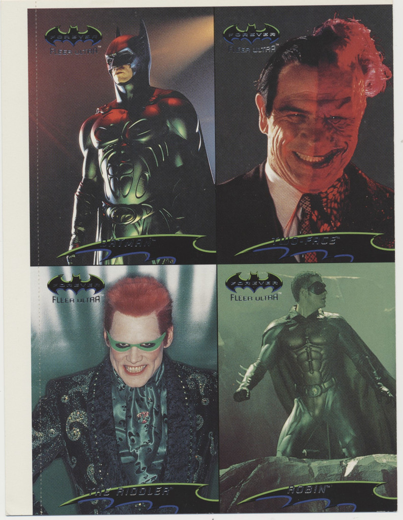 1995 Fleer DC Comics BATMAN FOREVER 4-Card Uncut Promo Sheet (5" x 7")  #*sku37366