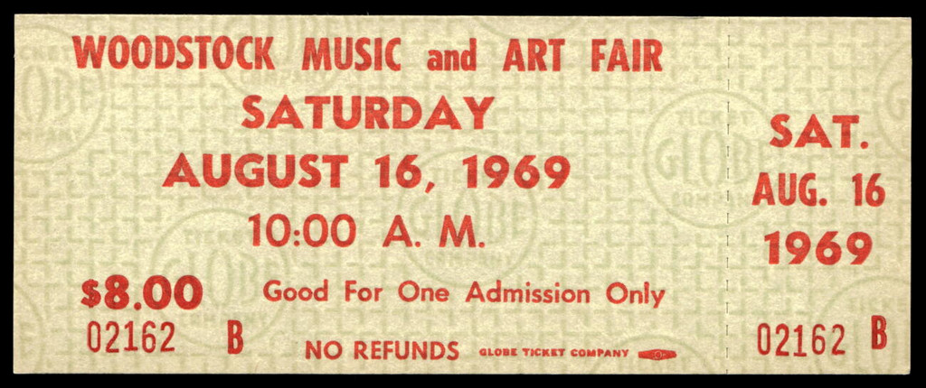 Woodstock Music Art Fair Saturday UNUSED Ticket 8-16-1969 Green Authentic 2162