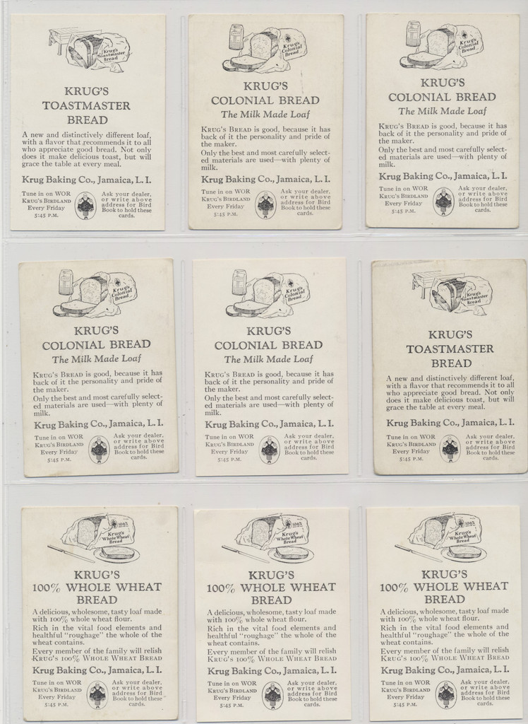 1929 D16 Krug's Bakery Birds Breeds Insert  Lot of 9  #*sku37397