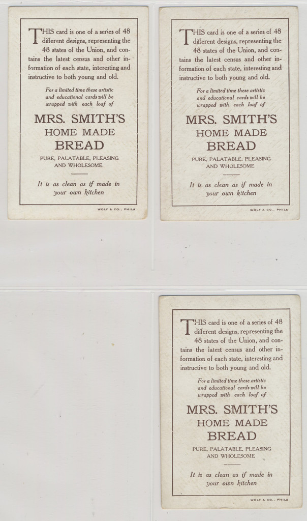 circ. 1920's D22 Mrs. Smith's Bread Premium  Cards of States  #*sku37399