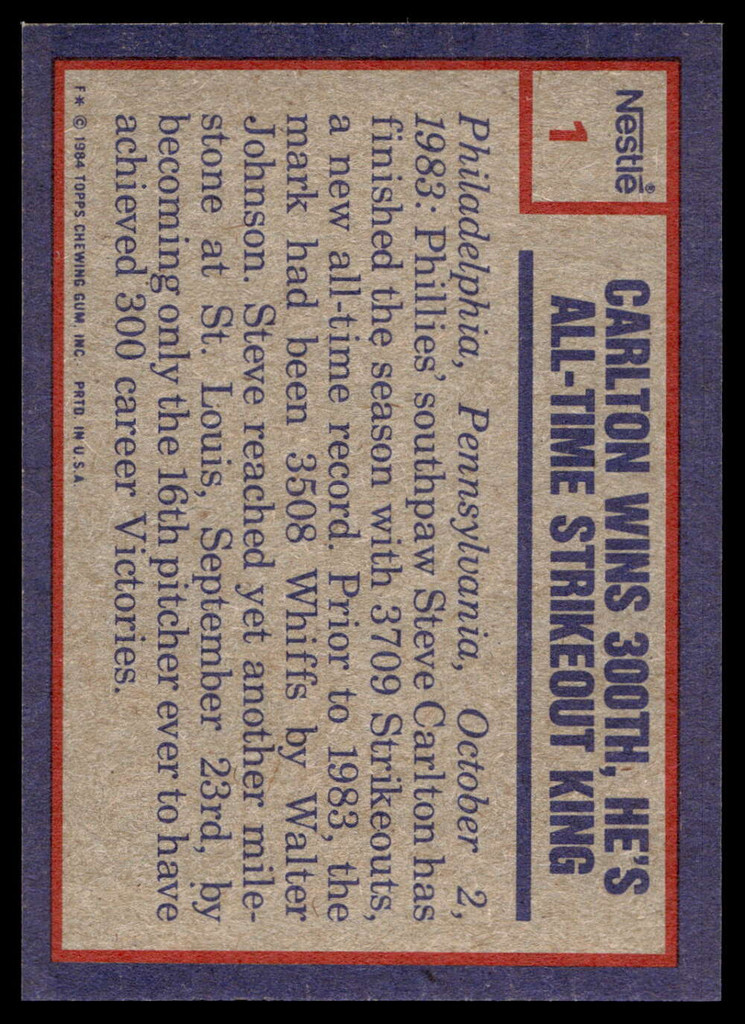 1984 Topps Nestle #1 Steve Carlton Near Mint+ 