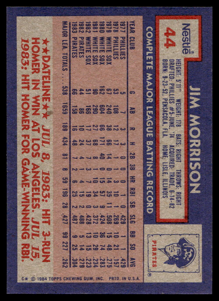 1984 Topps Nestle #44 Jim Morrison Near Mint+ 