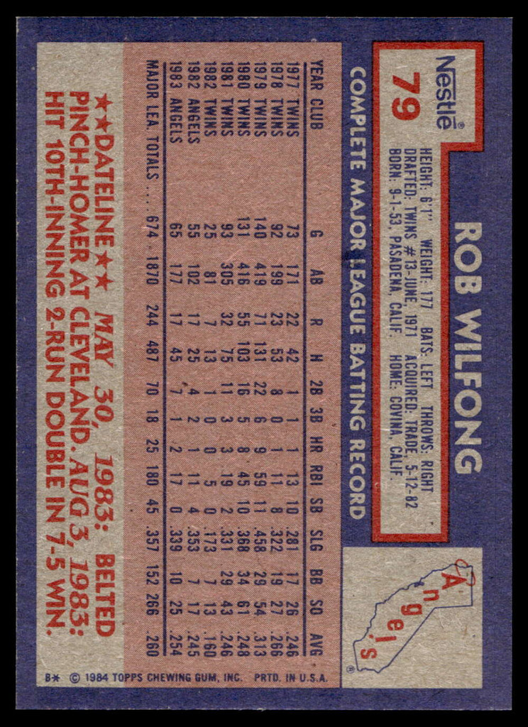 1984 Topps Nestle #79 Rob Wilfong Near Mint+ 