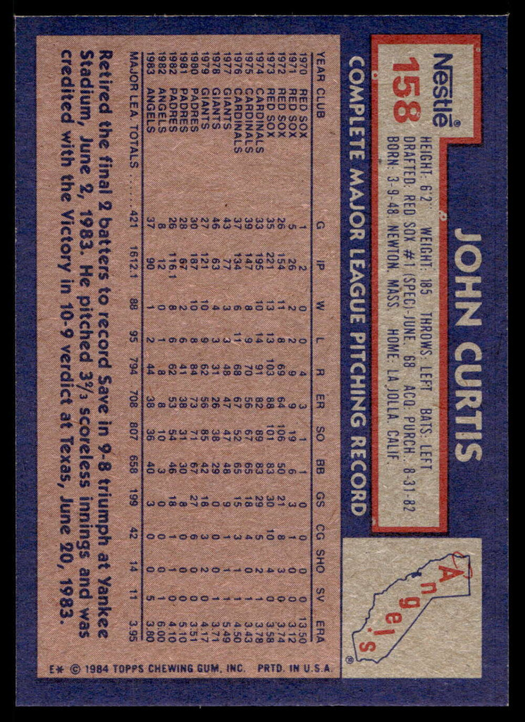 1984 Topps Nestle #158 John Curtis Near Mint+ 