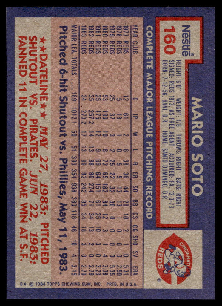 1984 Topps Nestle #160 Mario Soto Near Mint+ 