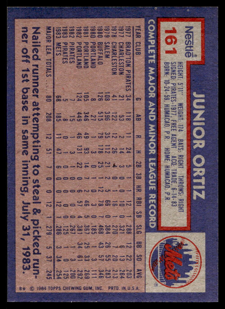 1984 Topps Nestle #161 Junior Ortiz Near Mint+ 