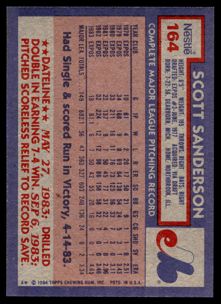 1984 Topps Nestle #164 Scott Sanderson Near Mint+ 