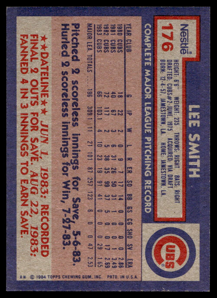 1984 Topps Nestle #176 Lee Smith Near Mint+ 