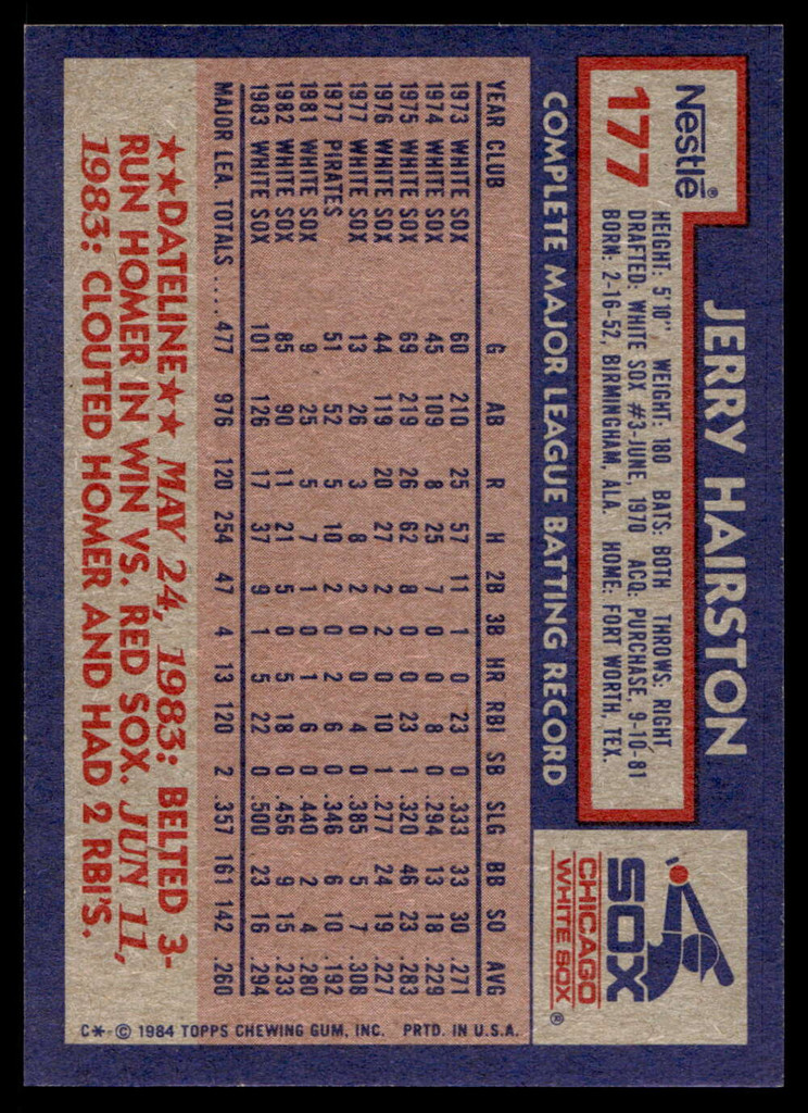 1984 Topps Nestle #177 Jerry Hairston Near Mint+ 