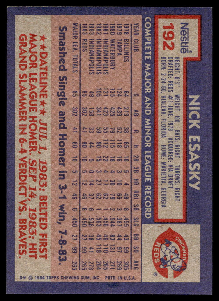 1984 Topps Nestle #192 Nick Esasky Near Mint+ 