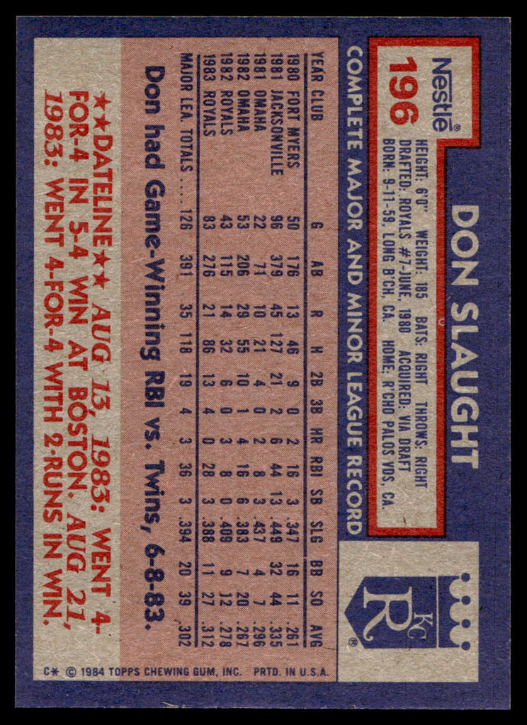 1984 Topps Nestle #196 Don Slaught Near Mint+ 