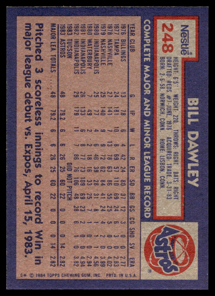 1984 Topps Nestle #248 Bill Dawley Near Mint+ 