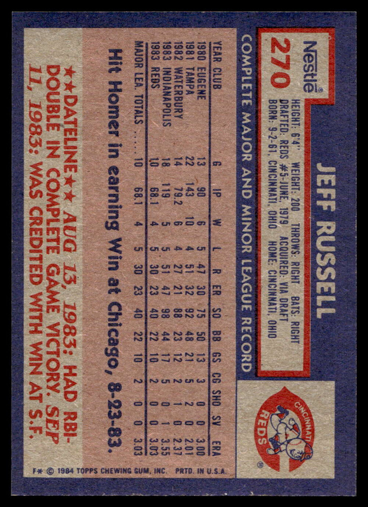 1984 Topps Nestle #270 Jeff Russell Near Mint+ RC Rookie 
