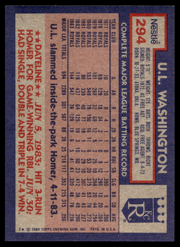 1984 Topps Nestle #294 U.L. Washington Near Mint+ 