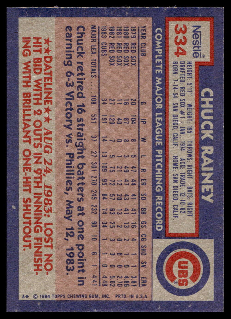 1984 Topps Nestle #334 Chuck Rainey Near Mint+ 