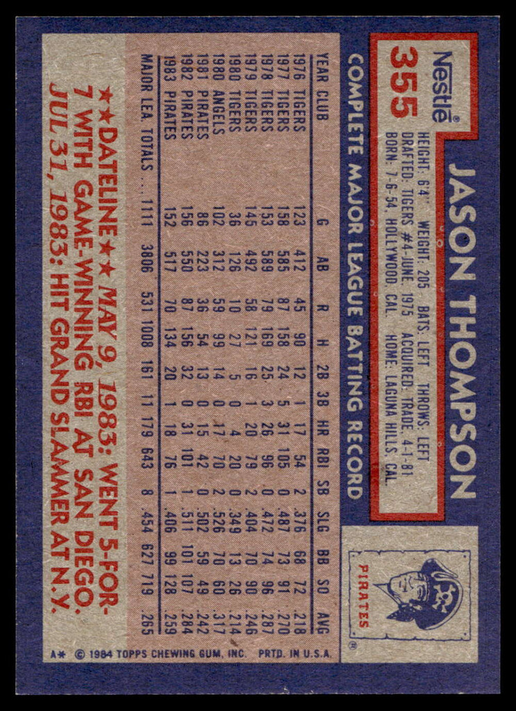 1984 Topps Nestle #355 Jason Thompson Near Mint+ 