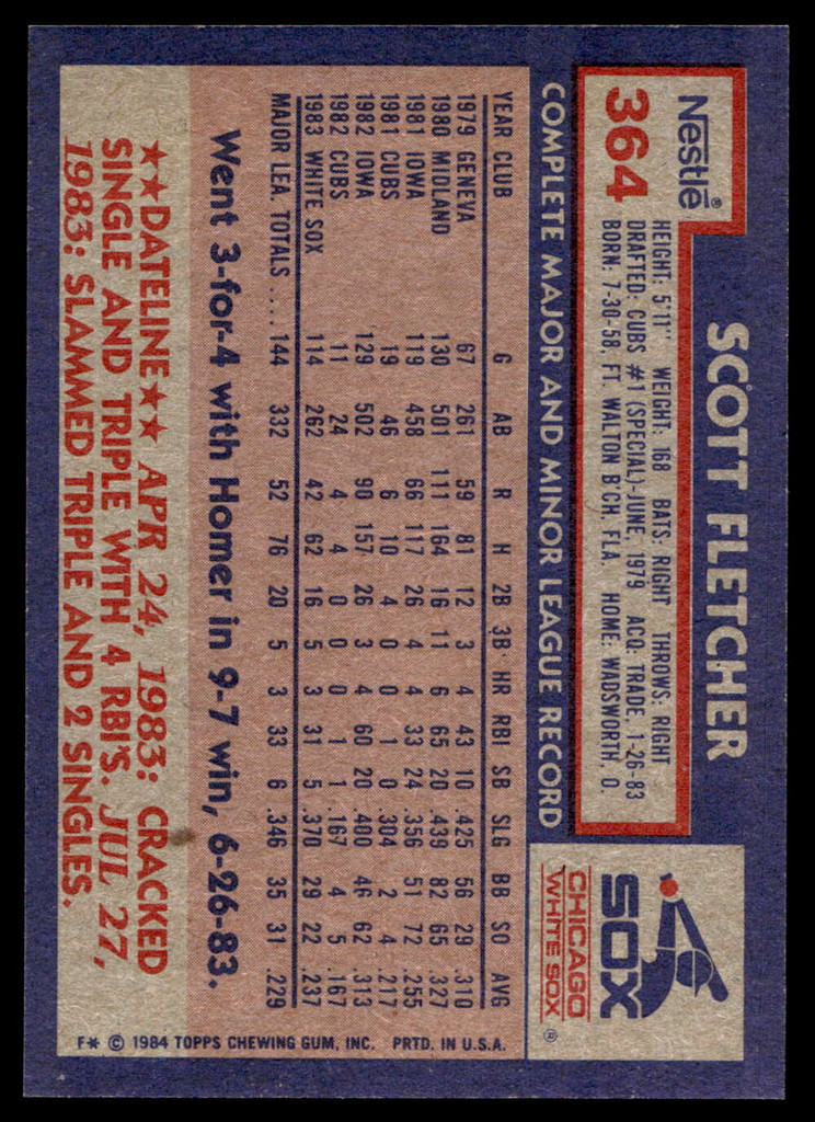 1984 Topps Nestle #364 Scott Fletcher Near Mint+ 